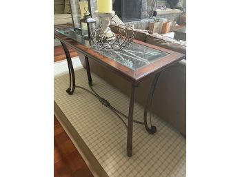Living Room Glass Or Tempered Glass Top With Metal Legs And Wooden Edges