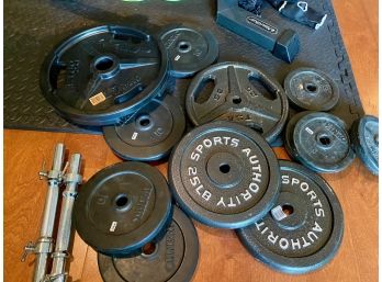 Free Weights Lot And 2 Arm Curl Bar