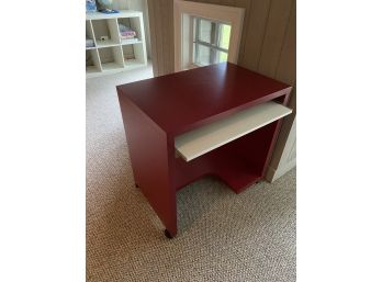 Red And White Small Computer Desk On Wheels Perfect Condition
