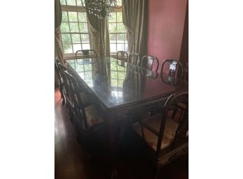 Asian Rosewood Dining Room Set With Ornate Carving W/ 10 Chairs & 2 Leaves