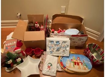 Christmas Lot #2 Includes Decorations, Serveware, & Wrapping Items