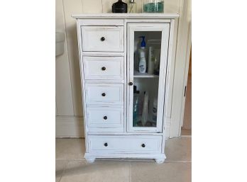 Rustic Distressed White Storage Cabinet (In Bathroom Left Side)