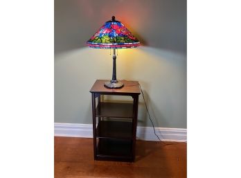 Lead Glass 'Tiffany Style' Lamp W/ 4 Shelf Table