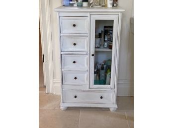 Rustic Distressed White Storage Cabinet (In Bathroom Right Side)