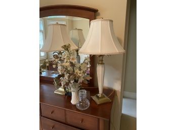 2 28'Lenox Lamps, Lenox Vase3, Dried Flowers And Bedside Carafe