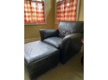 Bloomingdales Brown Leather Arm Chair & Ottoman