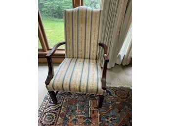 ANTIQUE ARMCHAIR WITH SATIN UPHOLSTERY