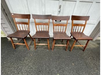 FOUR ANTIQUE PLANK SEAT CHAIRS