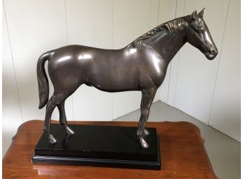 Fabulous Bronze Horse On Black Wooden Base - Fantastic Decorator Piece - Nice Large Size 20' Wide - NICE !