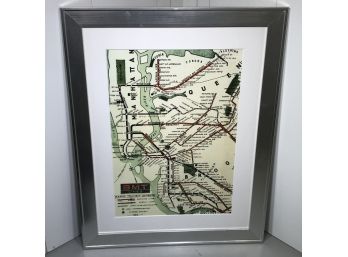 Fantastic Large 30' X 28' 1925 Reprint BMT LINES / NEW YORK CITY - In $375 Custom Silver Gilt Frame