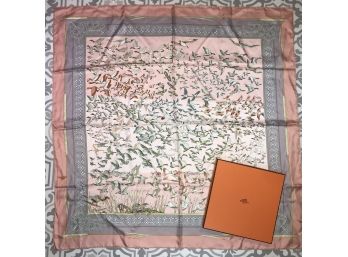 Beautiful Vintage HERMES Silk - Libres Comme L'air - In Original Box - Unusual Pattern - Retail Price $435