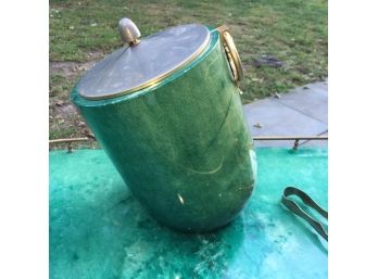 Fabulous Vintage ALDO TURA Ice Bucket - Lacquered Goatskin - Canted Design - Incredible Green Color !