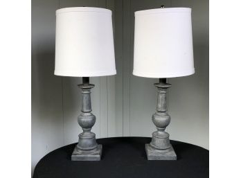 Lovely Pair Of Small Lamps / Small Table Or Boudoir Lamps - Whitewashed Gray Finish - Both Come With Shades