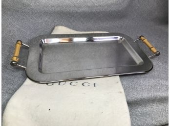 Stunning Vintage GUCCI Silverplate Tray With Bamboo Handles $2,400 Retail - Made In Italy SUPER RARE PIECE !