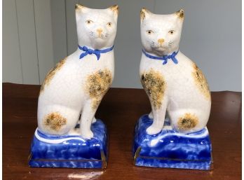 Pair Lovely Vintage Staffordshire Style Cats - Adorable Decorator Pieces - Nice Lightly Crackled Glaze NICE !