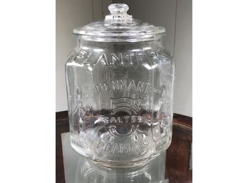 Lovely Antique 1920s PENNANT 5 CENTS Glass Peanut Jar - Country Store Display Piece - Great Old Piece !