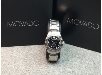 Great Looking Vintage Mens MOVADO Stainless Watch - Brand New Battery - In Movado Gift Box - GREAT WATCH !