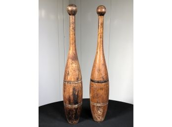 Fabulous Pair Of Antique Indian Clubs - 1900s-1920s - Used For Exercise - Nice Early Pair - GREAT OLD PATINA !