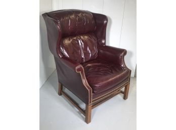 Gorgeous Oxblood Leather Wingchair Chair With Brass Tack Trim By SHERRIL FURNITURE - VERY Nice Piece