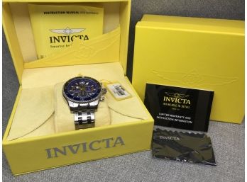 Fantastic $695 INVICTA SPECIALTY All Stainless Steel Chronograph Watch Cobalt Blue Face With Box - Papers -