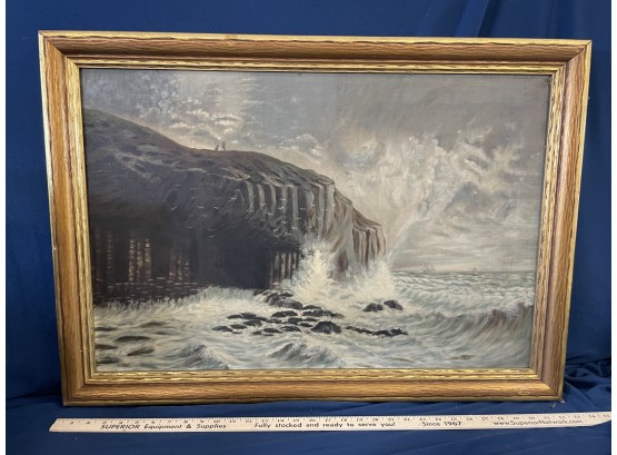 Antique 1880s Oil On Canvas Sea Cliffs