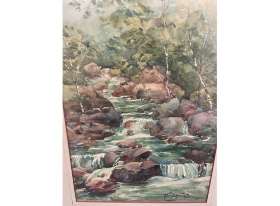 1938 C. Philipp Watercolor Painting Of Woodland Stream