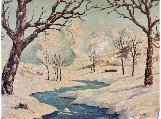 Vintage Oil On Canvas Winter Landscape Signed L Laine