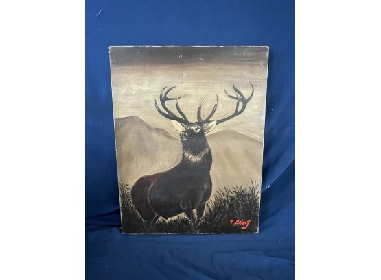 Signed T Bailey Oil On Canvas Stag / Deer Painting
