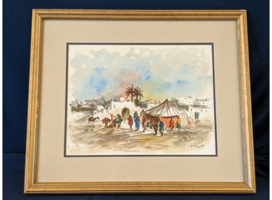 Illegibly Signed Middle Eastern Watercolor Elgountassir Hamid
