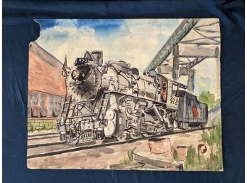 Signed Vintage Watercolor Painting Of A Steam Locomotive Train - Engine 472 - Canadian Pacific