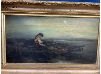 Victorian Oil On Canvas Woman In Boat
