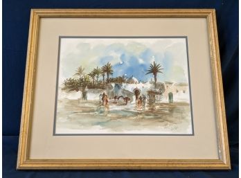 Illegibly Signed Middle Eastern Watercolor Elgountassir Hamid