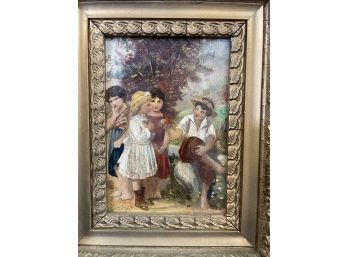 Exquisite Oil On Board Painting Of Children By Leroy W/ Paris Label