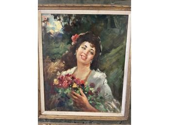 Beautiful Oil On Canvas Of Woman Signed Valente........