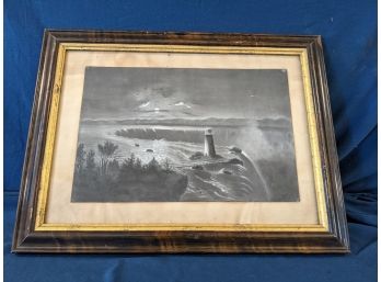 Stunning Antique Charcoal And Guache Study Of Niagara Falls & Tarrapin Tower From Goat Island Late 1800s