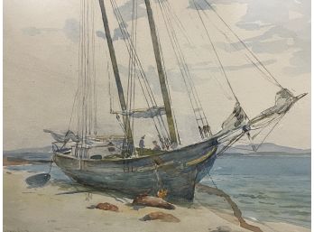 Listed Artist William Constable Adam Watercolor Painting Of Ship