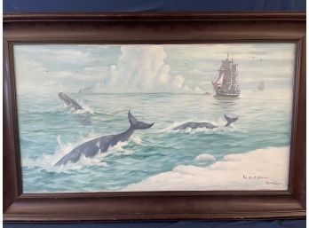 MA Artist H Silva Fernandes Oil On Canvas Whales And Whaling Ship