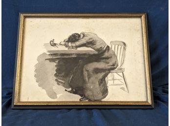 Antique Turn Of The Century Watercolor Sketch Of A Woman