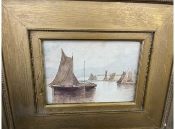 Antique Framed Watercolor Ship Painting