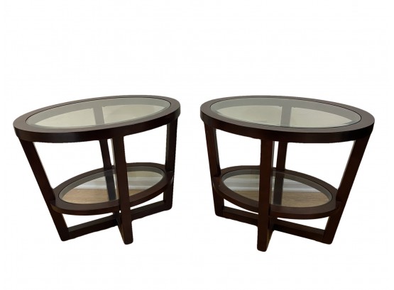 Pair Of Oval Glass Top End Tables By BobsFurniture