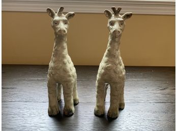 Pair Of Tall Glazed Pottery Giraffe Figures