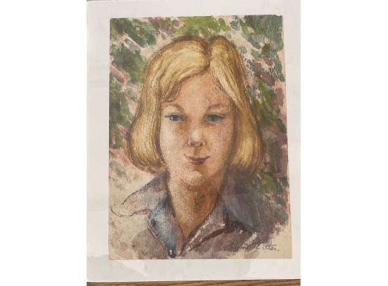 Chris Ritter Signed Watercolor Portrait Of Young Girl