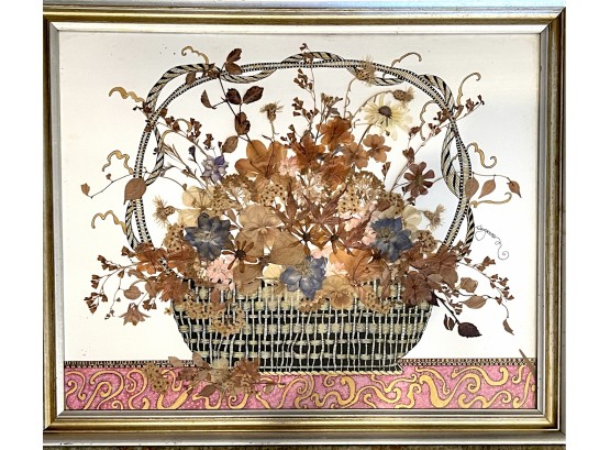 Framed And Signed By Artist  Mixed Media Basket Of Flowers