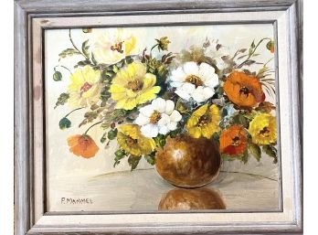 Artist Signed Oil Painting P Mammel ' Bowl Of Pansies'
