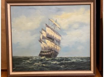 Signed Sanciler Oil Painting Of Ship