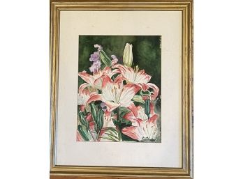 Framed And Signed By Artist Watercolor Floral Still Life