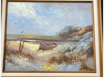 20th Century Signed Engel Painting Dingy On Shore