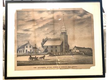 Antique Print Of The Refined Dutch Church At Bergen NJ