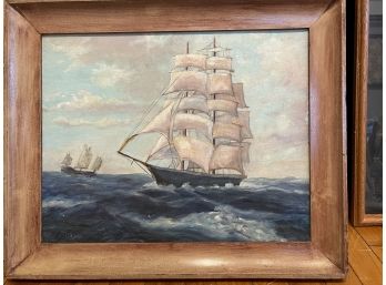 T.  Bailey Signed And Framed O/B Painting Of Ships At Sea