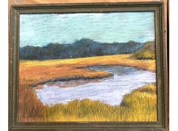Framed  Pastel Painting Marsh Signed W. Adelmon (adelmon)